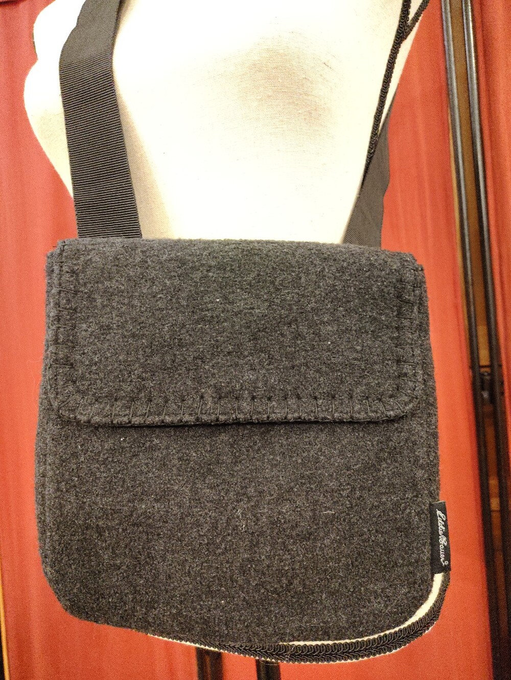 Eddie Bauer Crossbody Shoulder Bag Purse Dark Gray Wool Vintage Style 9x9